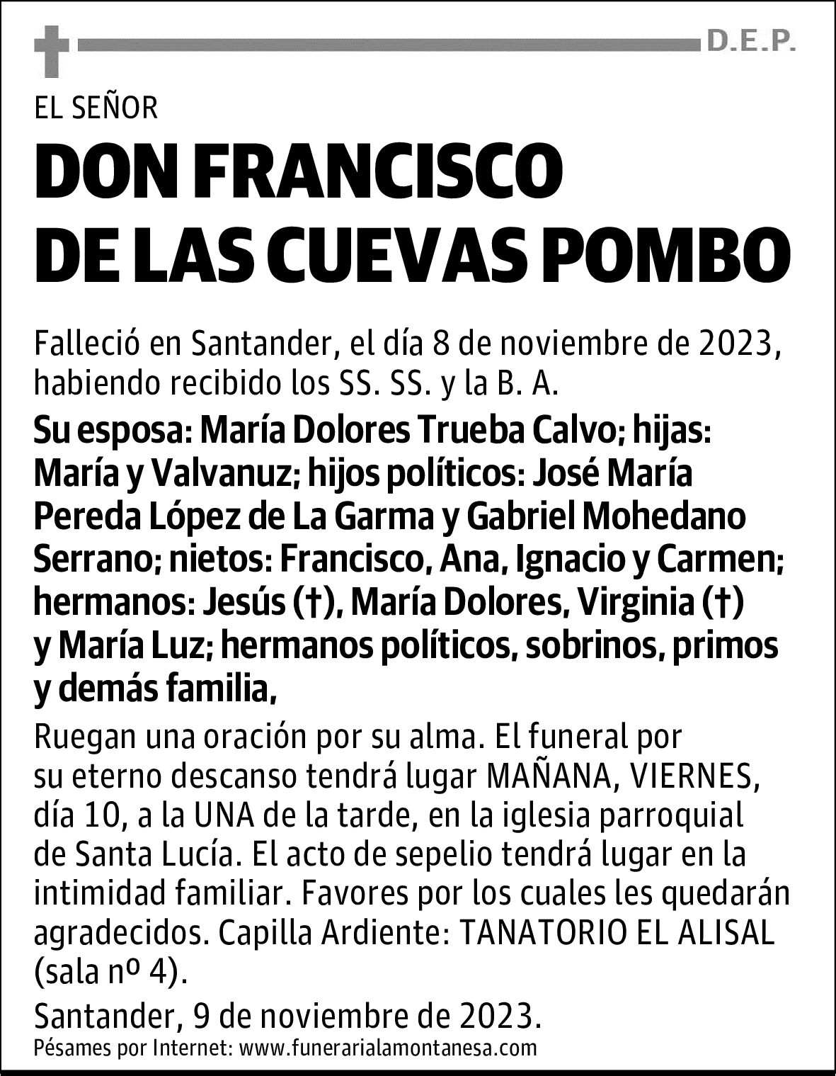 DON FRANCISCO DE LAS CUEVAS POMBO