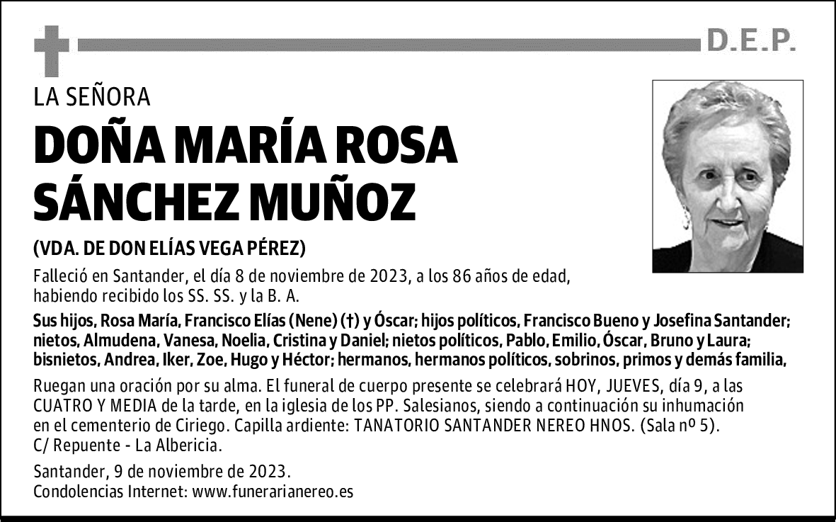 DOÑA MARÍA ROSA SÁNCHEZ MUÑOZ