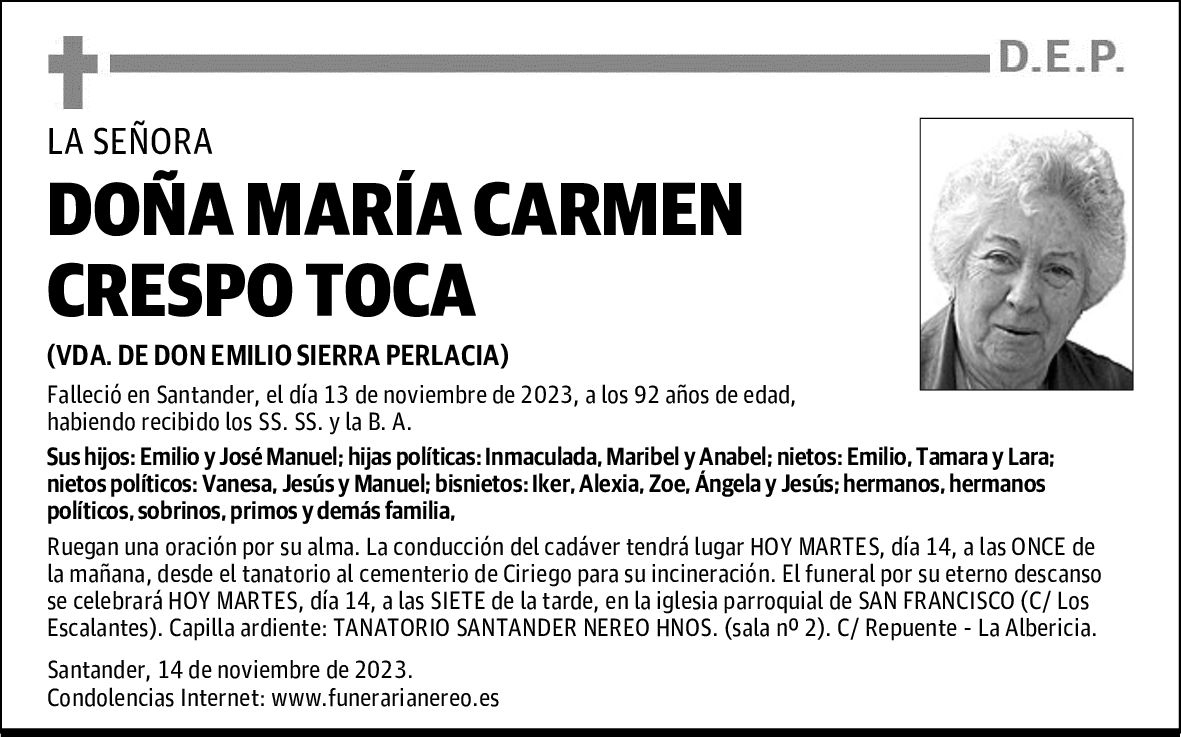 DOÑA MARÍA CARMEN CRESPO TOCA