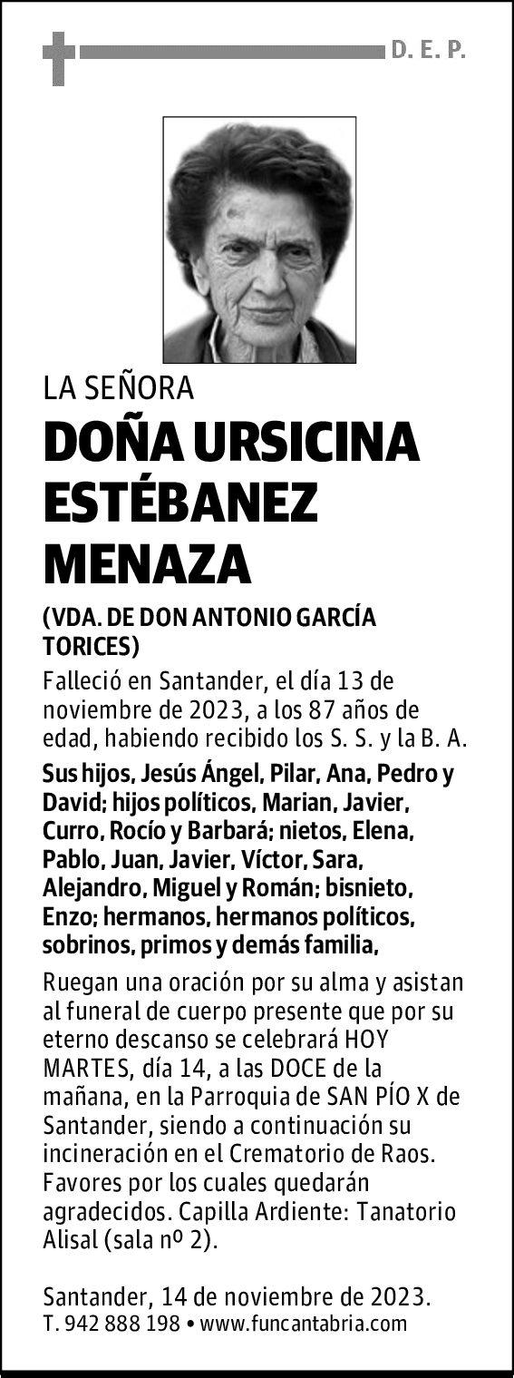DOÑA URSICINA ESTÉBANEZ MENAZA