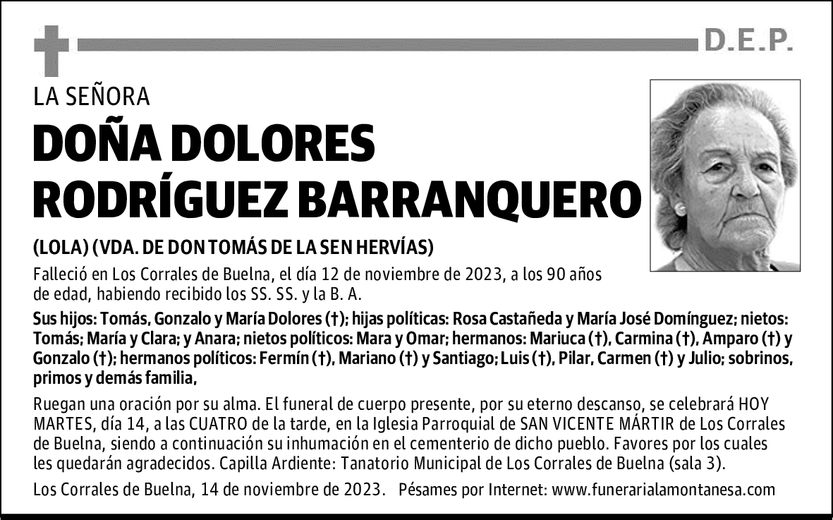 DOÑA DOLORES RODRÍGUEZ BARRANQUERO