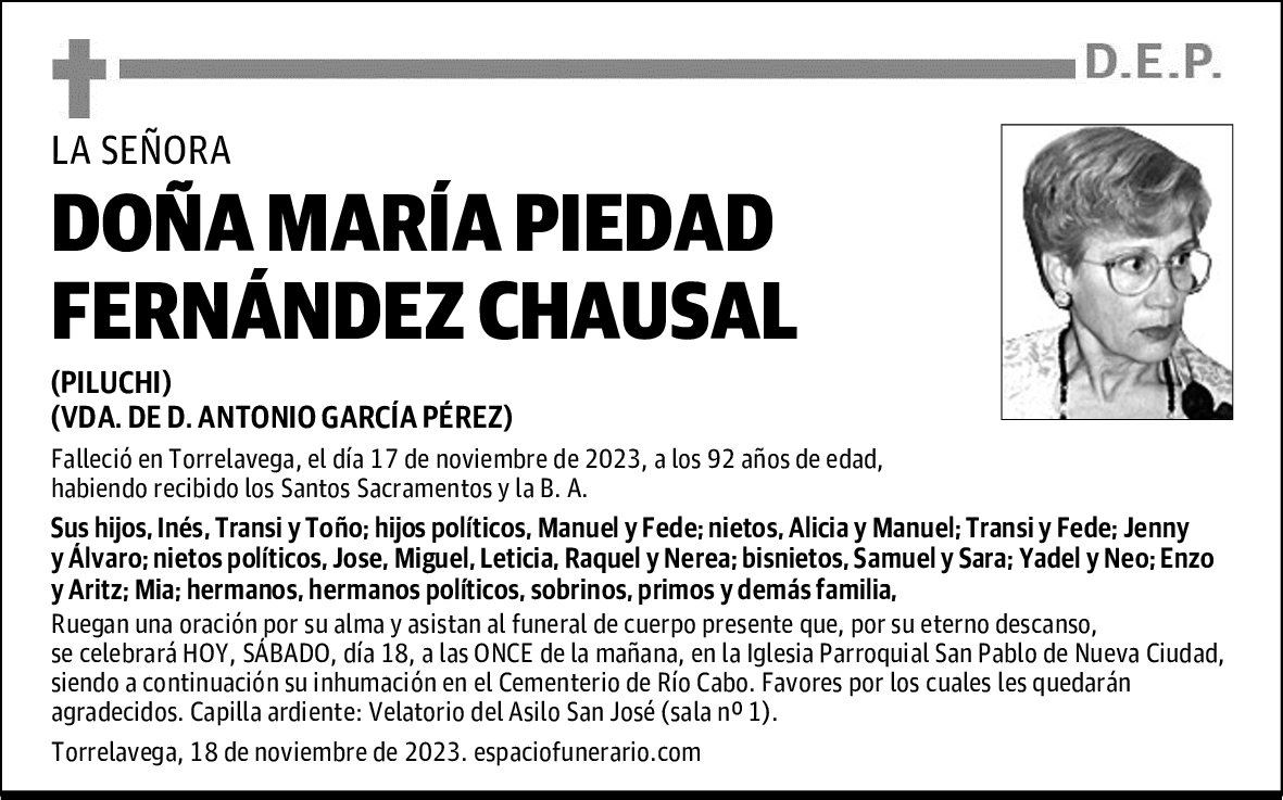 DOÑA MARÍA PIEDAD FERNÁNDEZ CHAUSAL
