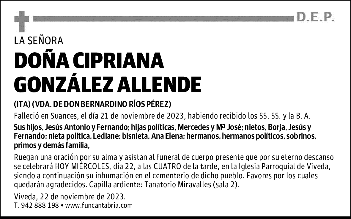 DOÑA CIPRIANA GONZÁLEZ ALLENDE