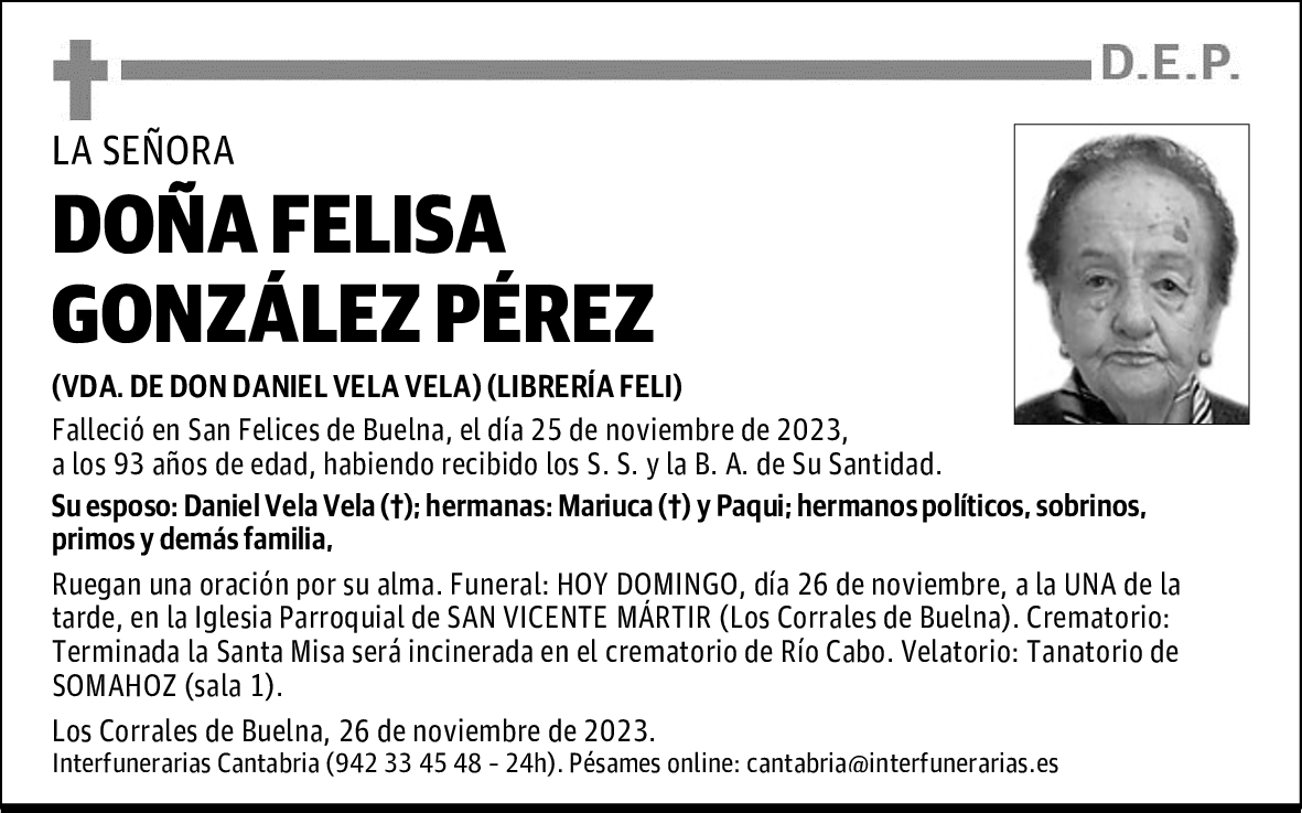 DOÑA FELISA GONZÁLEZ PÉREZ