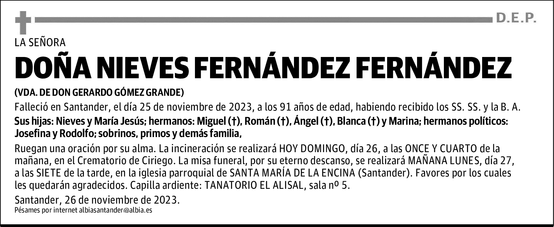 DOÑA NIEVES FERNÁNDEZ FERNÁNDEZ