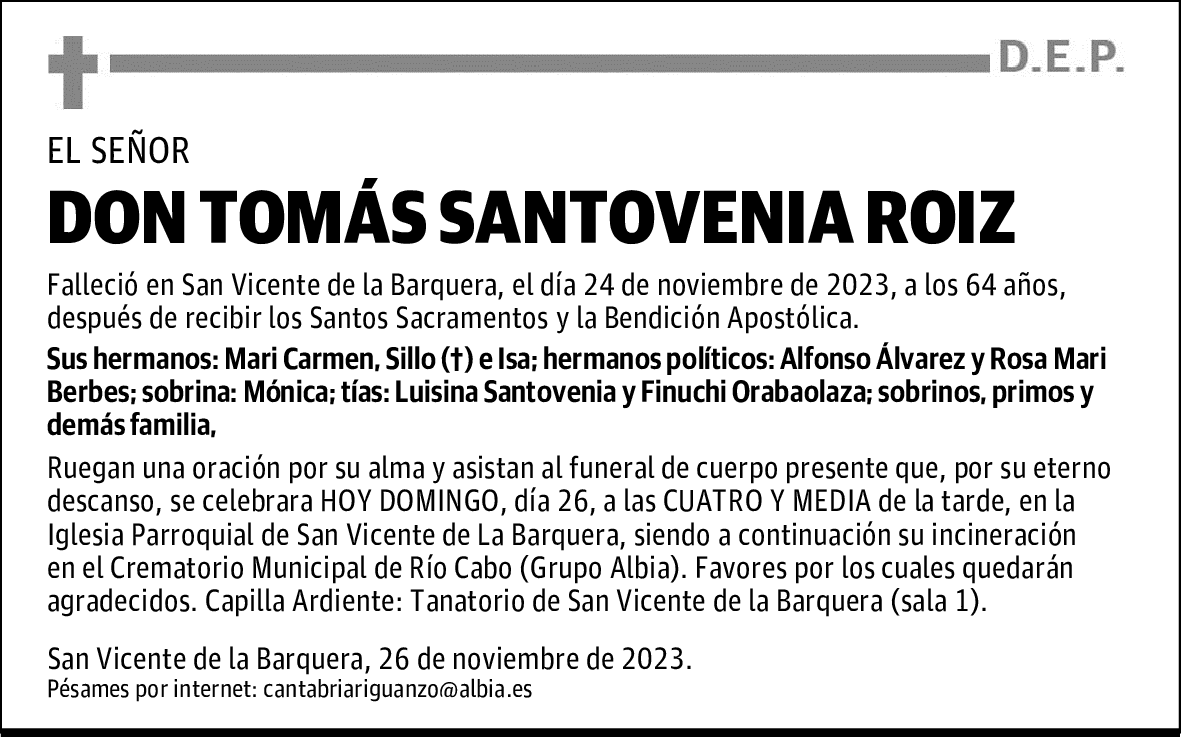 DON TOMÁS SANTOVENIA ROIZ