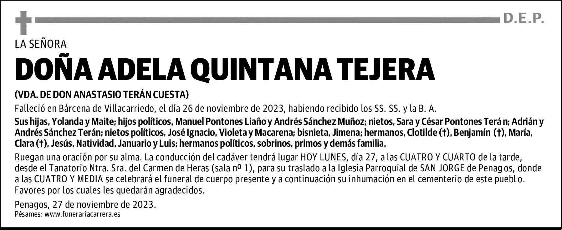 DOÑA ADELA QUINTANA TEJERA