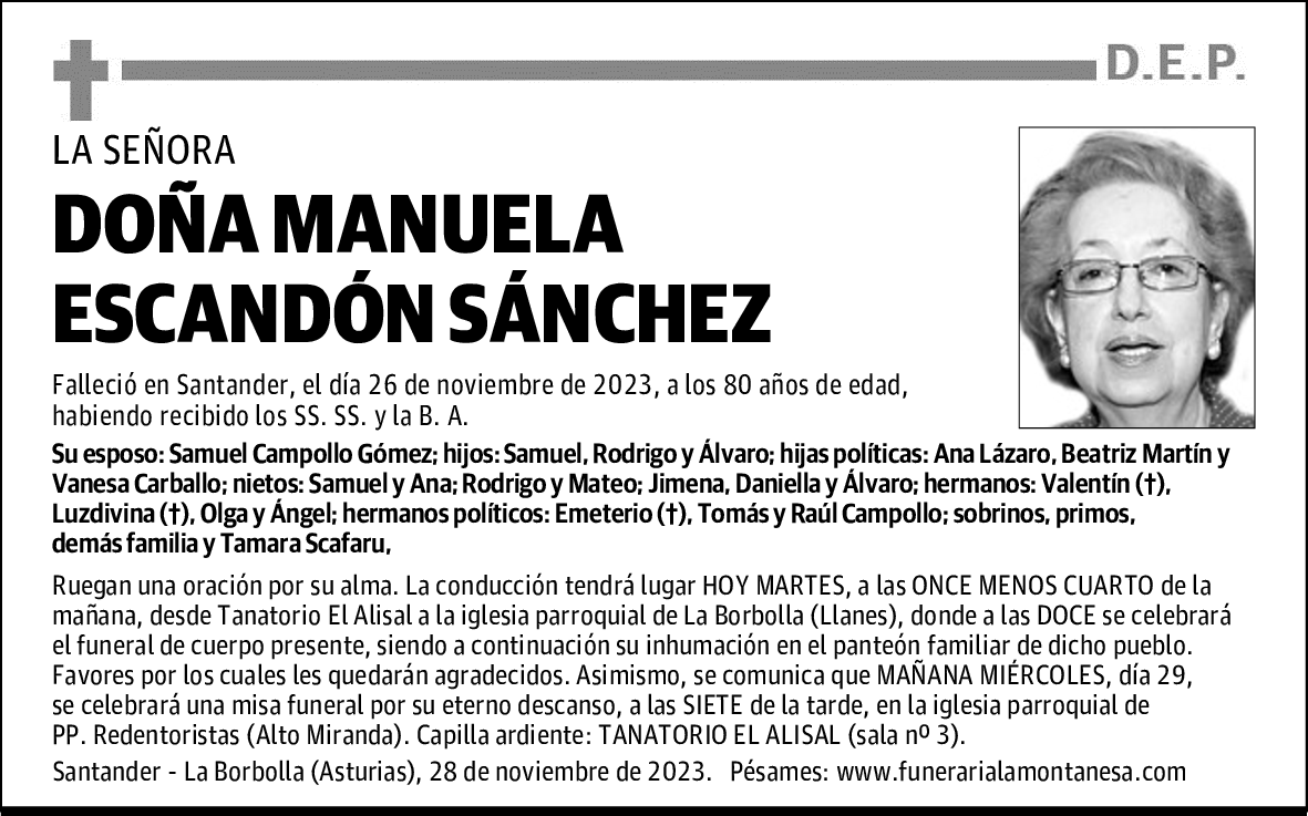 DOÑA MANUELA ESCANDÓN SÁNCHEZ