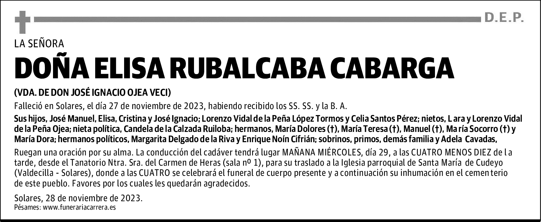 DOÑA ELISA RUBALCABA CABARGA
