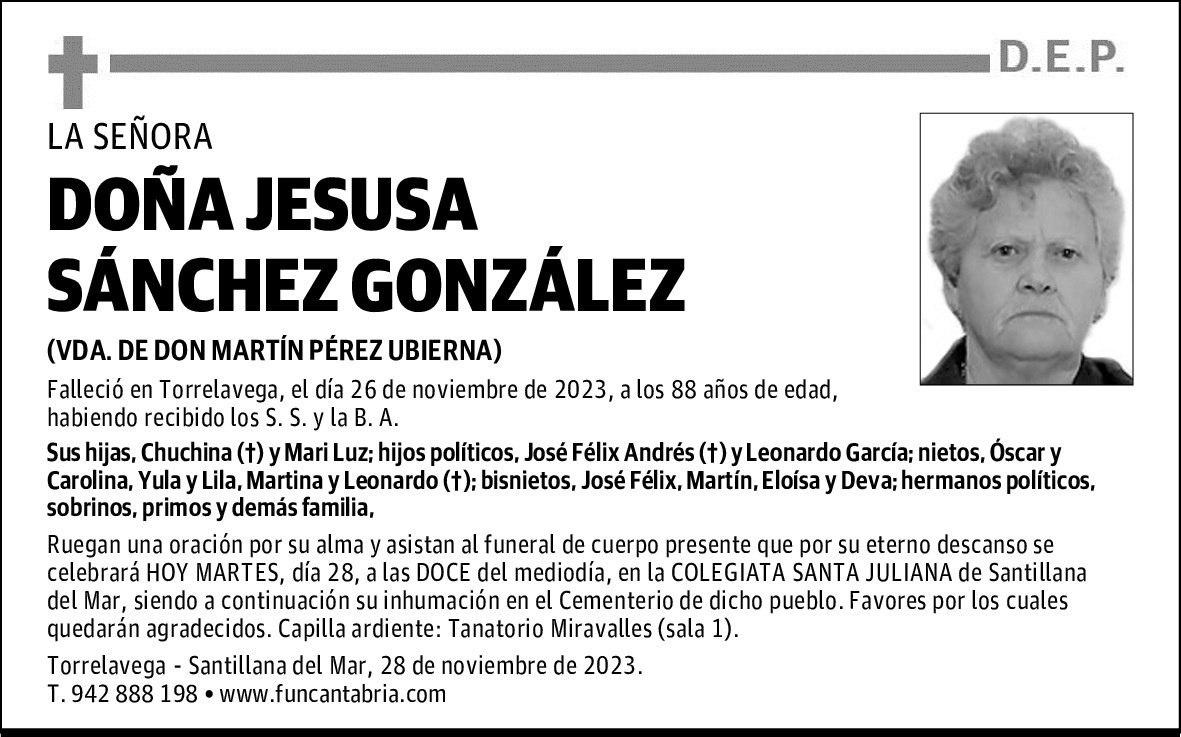 DOÑA JESUSA SÁNCHEZ GONZÁLEZ
