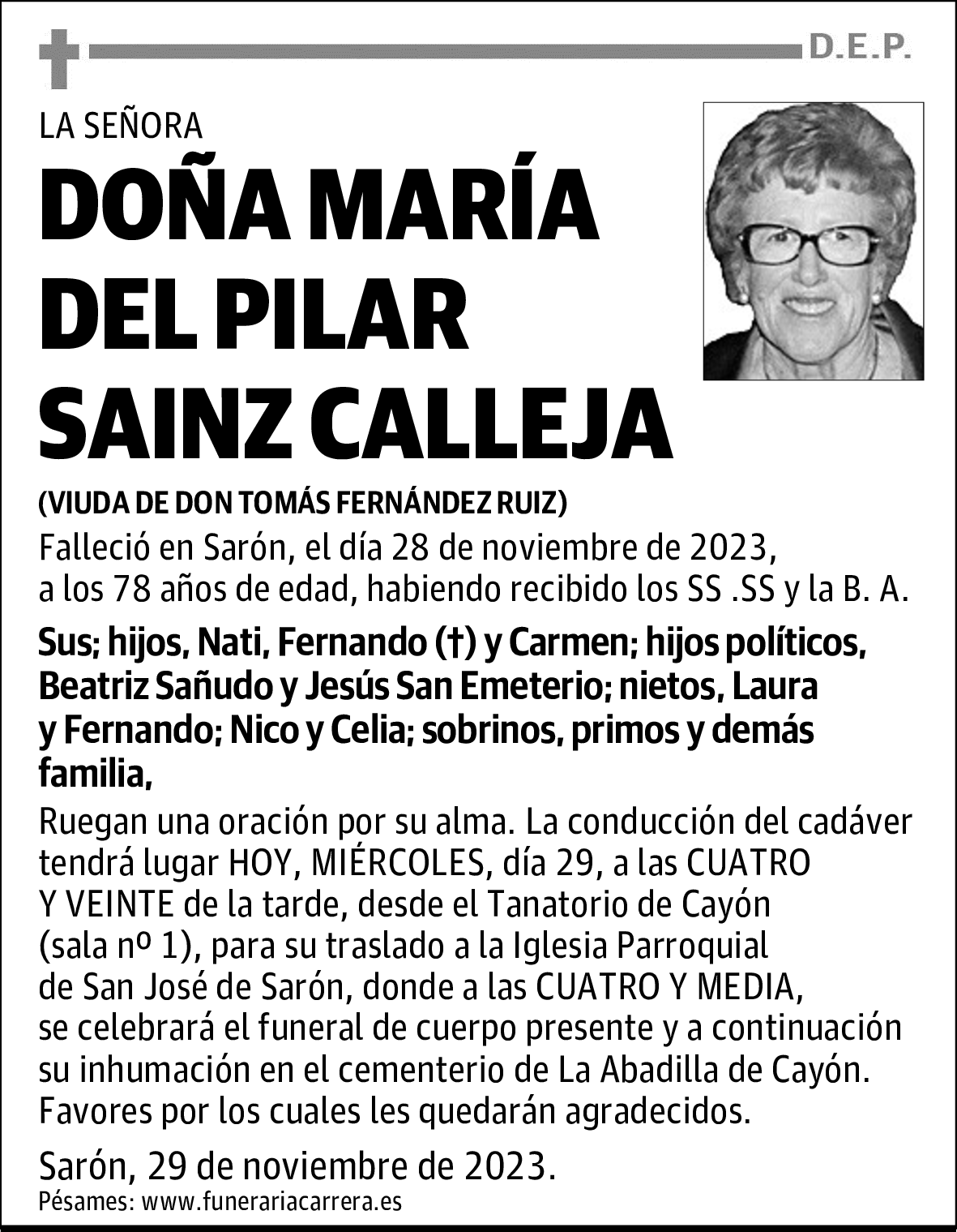 DOÑA MARÍA DEL PILAR SAINZ CALLEJA