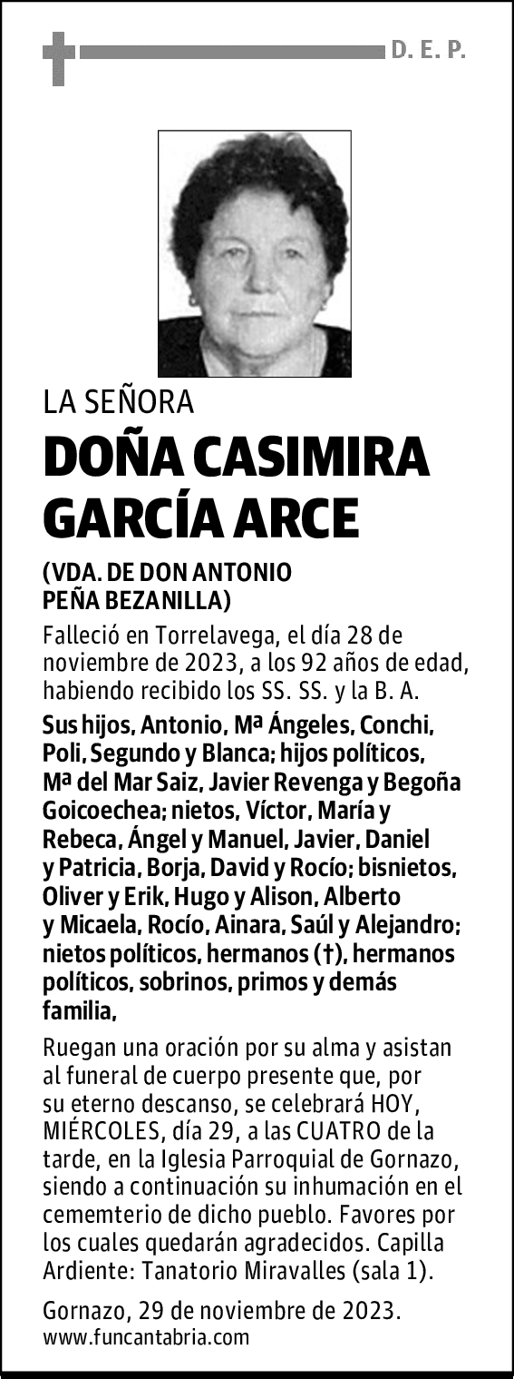 DOÑA CASIMIRA GARCÍA ARCE