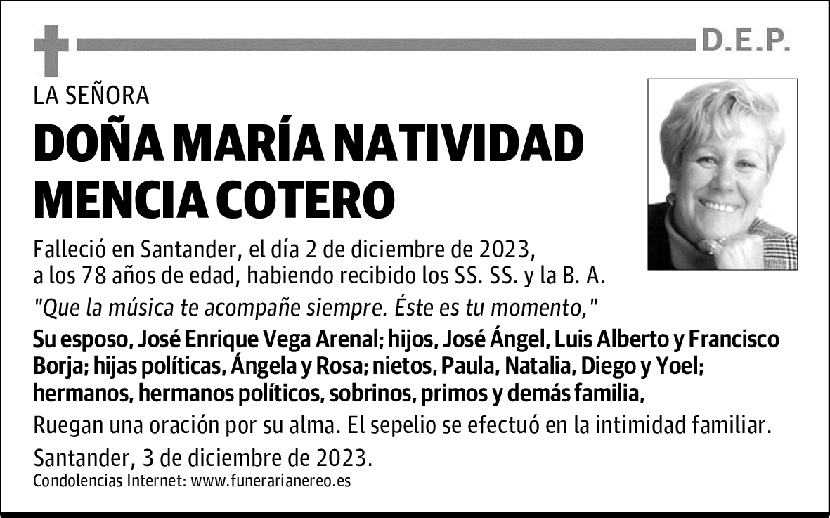 DOÑA MARIA NATIVIDAD MENCIA COTERO