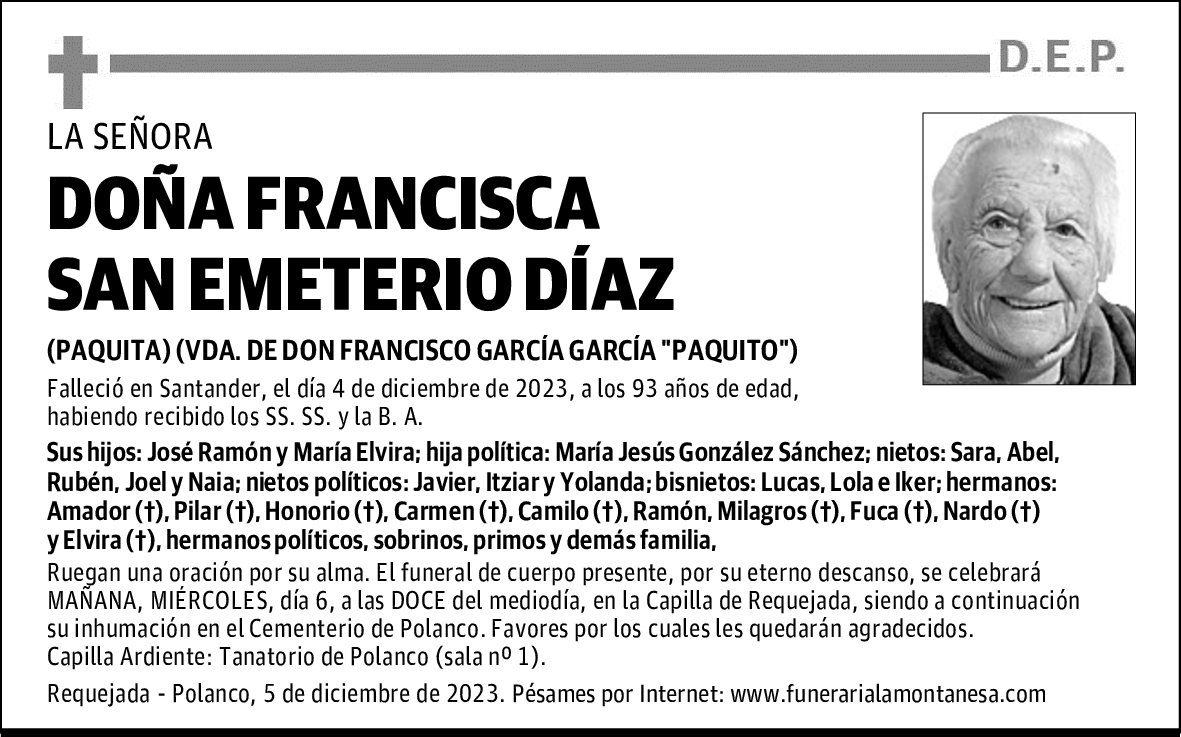 DOÑA FRANCISCA SAN EMETERIO DÍAZ