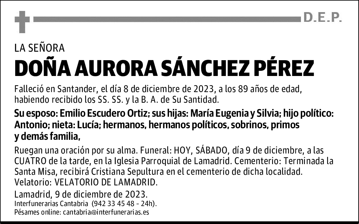 DOÑA AURORA SÁNCHEZ PÉREZ