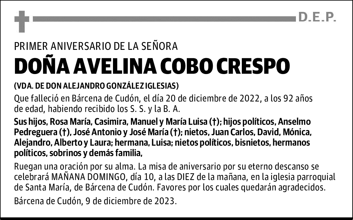 DOÑA AVELINA COBO CRESPO