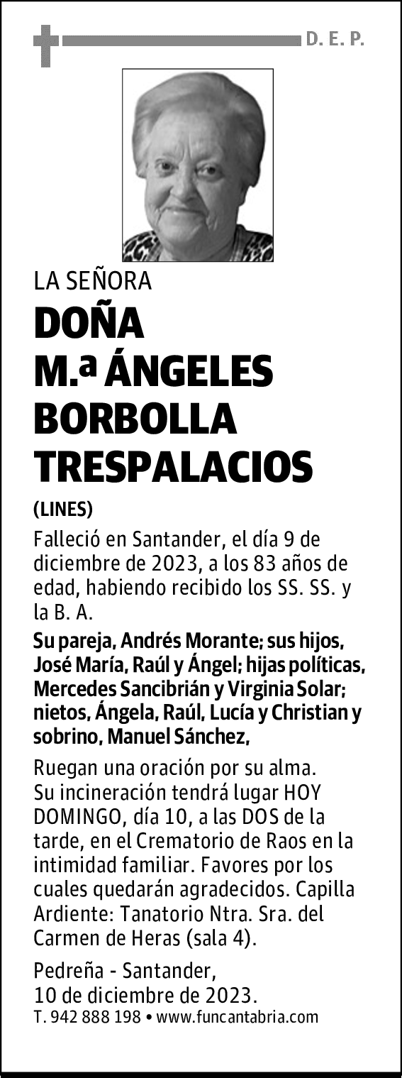 DOÑA M.ª ÁNGELES BORBOLLA TRESPALACIOS