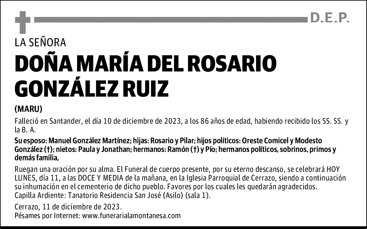 DOÑA MARÍA DEL ROSARIO GONZÁLEZ RUIZ