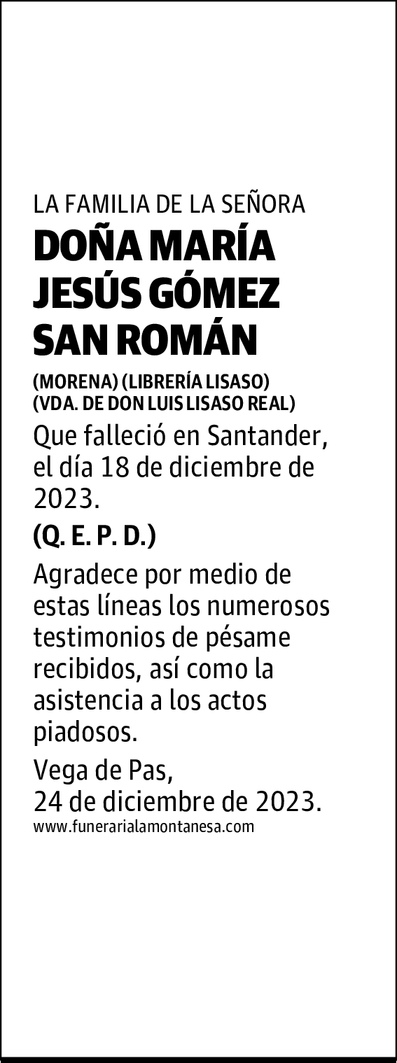 DOÑA MARÍA JESÚS GÓMEZ SAN ROMÁN