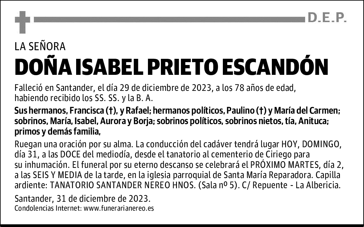 DOÑA ISABEL PRIETO ESCANDÓN