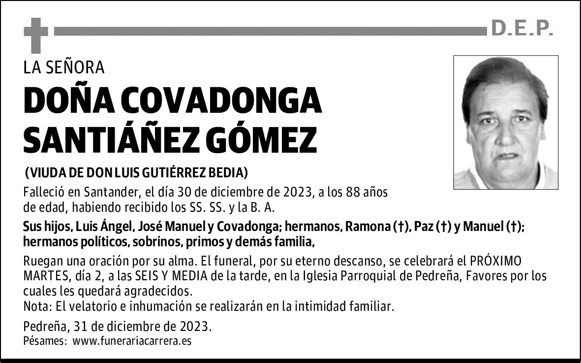 DOÑA COVADONGA SANTIÁÑEZ GÓMEZ
