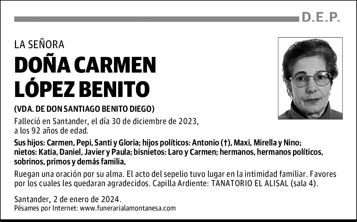DOÑA CARMEN LÓPEZ BENITO