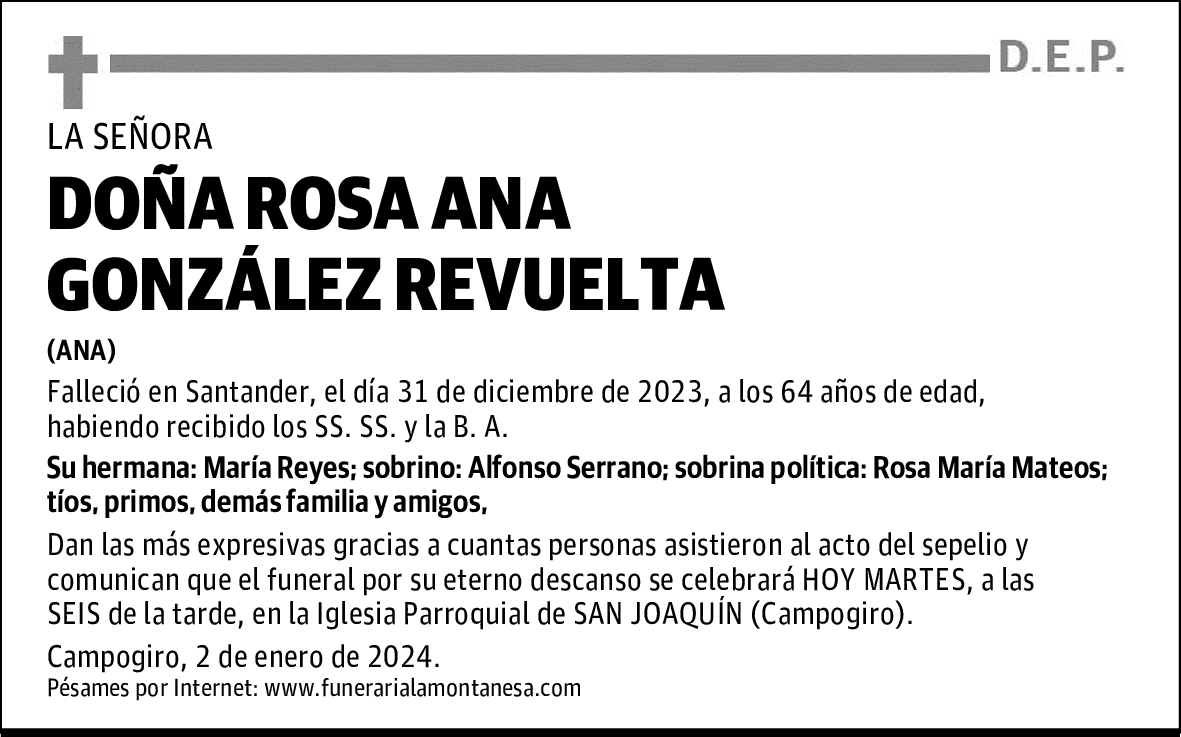 DOÑA ROSA ANA GONZÁLEZ REVUELTA