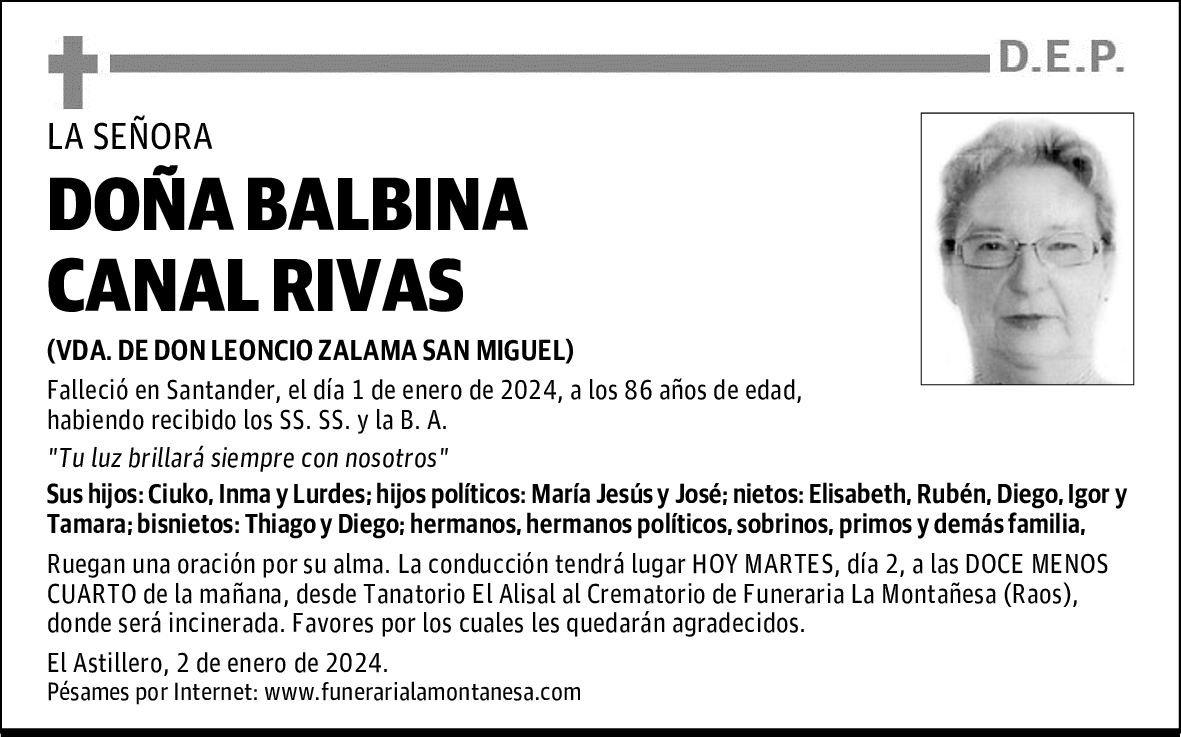 DOÑA BALBINA CANAL RIVAS