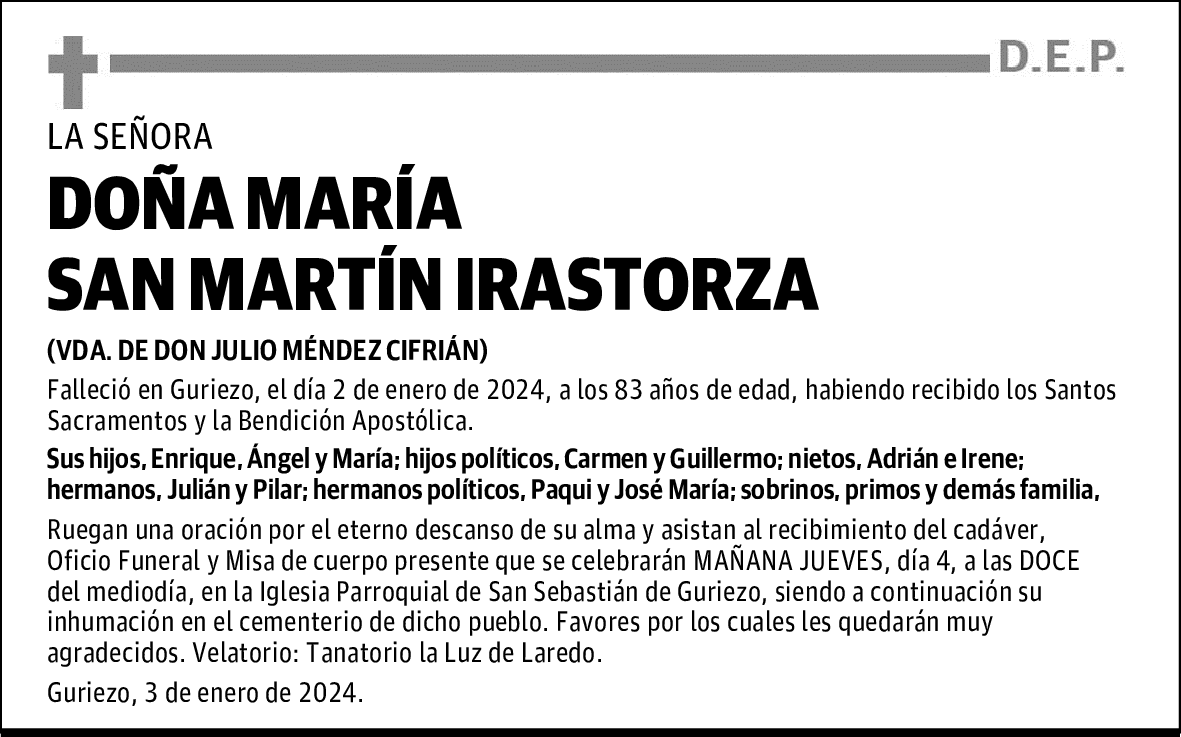 DOÑA MARÍA SAN MARTÍN IRASTORZA
