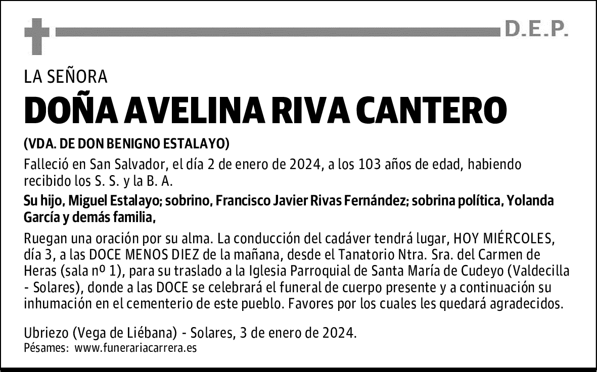 DOÑA AVELINA RIVA CANTERO