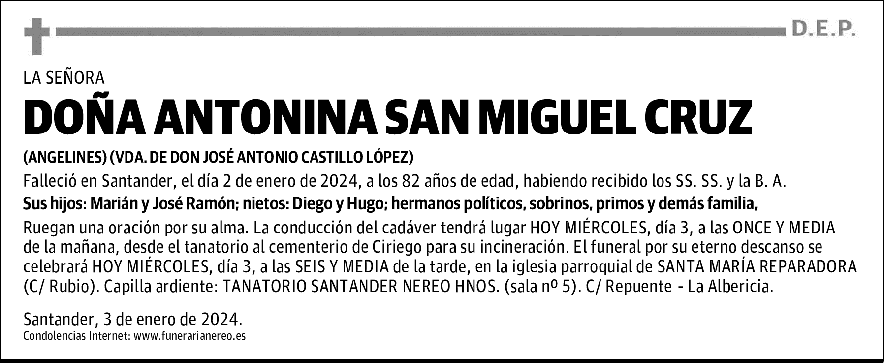 DOÑA ANTONINA SAN MIGUEL CRUZ