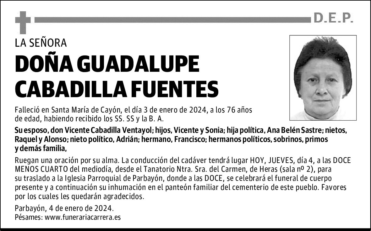 DOÑA GUADALUPE CABADILLA FUENTES