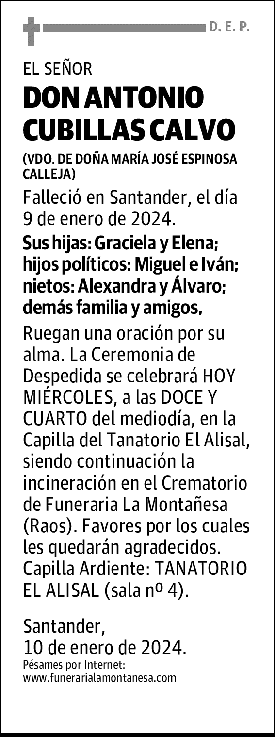 DON ANTONIO CUBILLAS CALVO