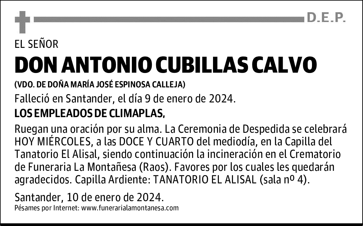 DON ANTONIO CUBILLAS CALVO