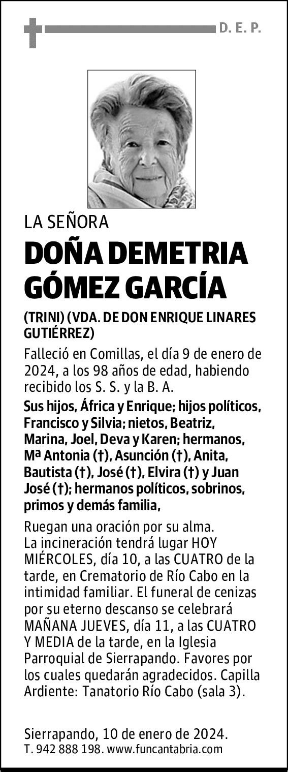 DOÑA DEMETRIA GÓMEZ GARCÍA