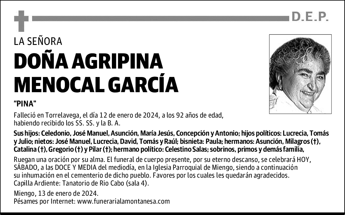 DOÑA AGRIPINA MENOCAL GARCÍA