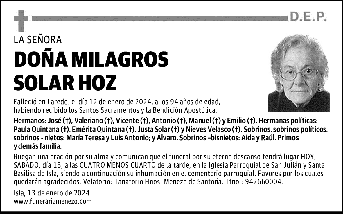 DOÑA MILAGROS SOLAR HOZ