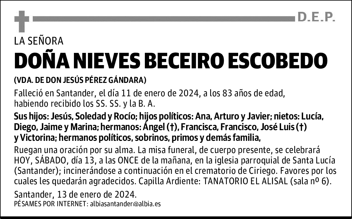 DOÑA NIEVES BECEIRO ESCOBEDO