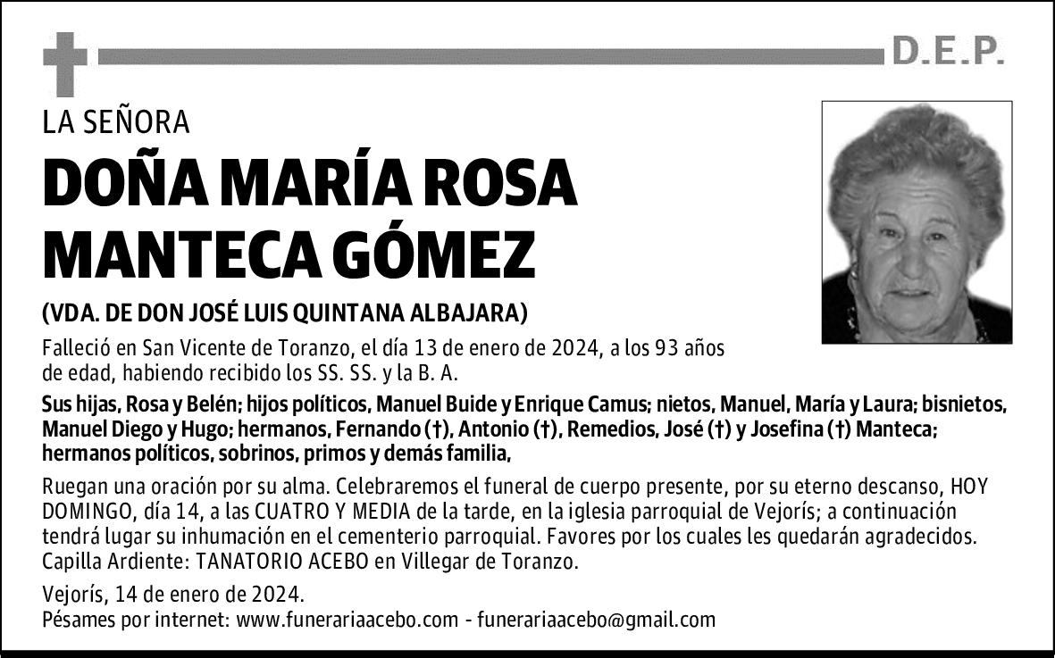 DOÑA MARÍA ROSA MANTECA GÓMEZ