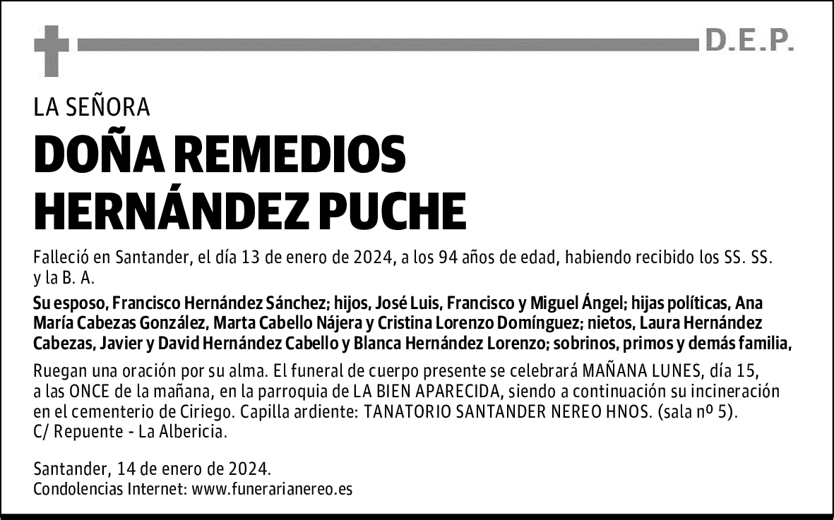 DOÑA REMEDIOS HERNÁNDEZ PUCHE