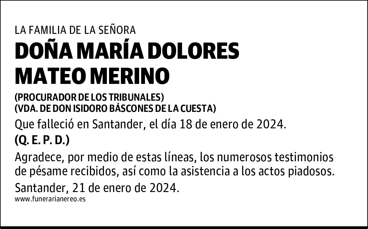 DOÑA MARÍA DOLORES MATEO MERINO