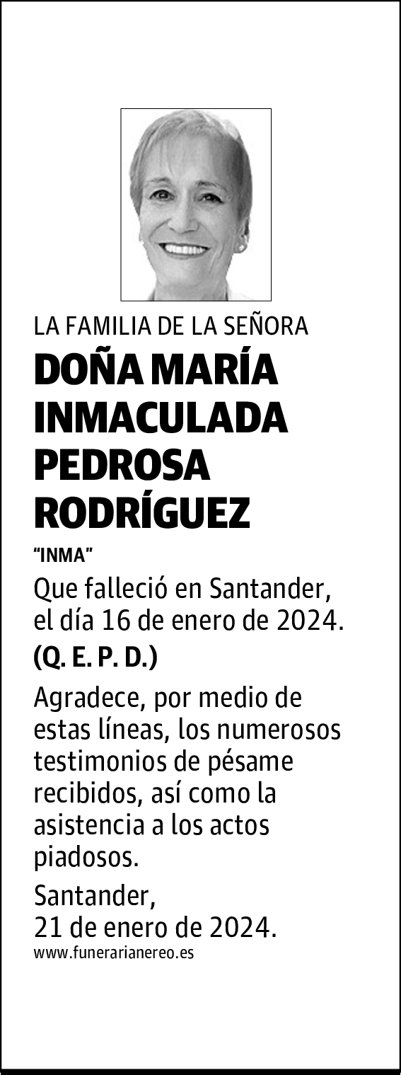 DOÑA MARÍA INMACULADA PEDROSA RODRÍGUEZ