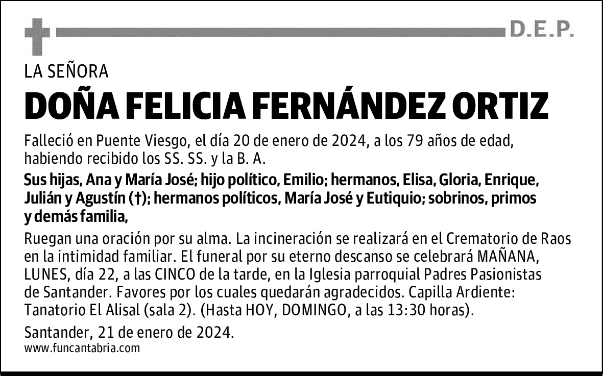 DOÑA FELICIA FERNÁNDEZ ORTIZ