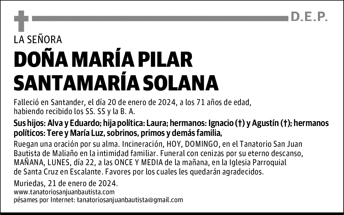 DOÑA MARÍA PILAR SANTAMARÍA SOLANA