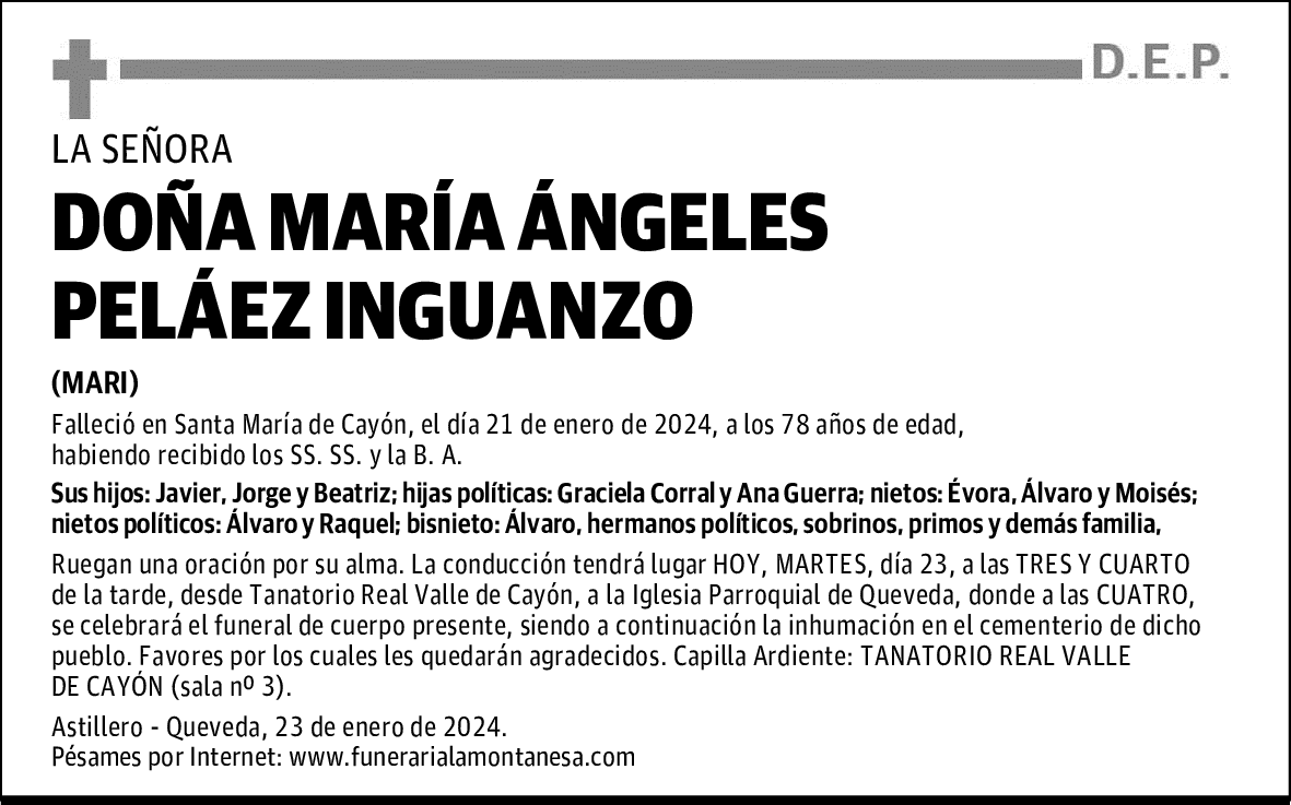 DOÑA MARÍA ÁNGELES PELÁEZ INGUANZO