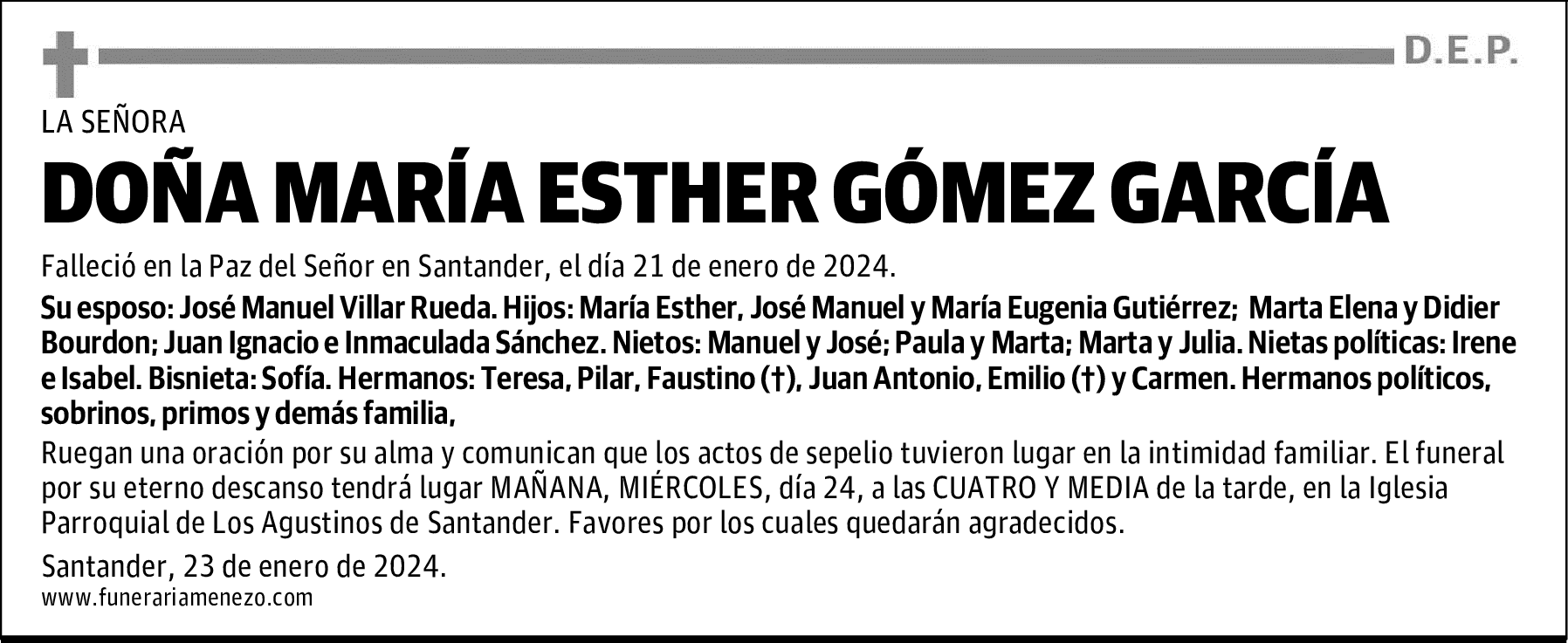 DOÑA MARÍA ESTHER GÓMEZ GARCÍA