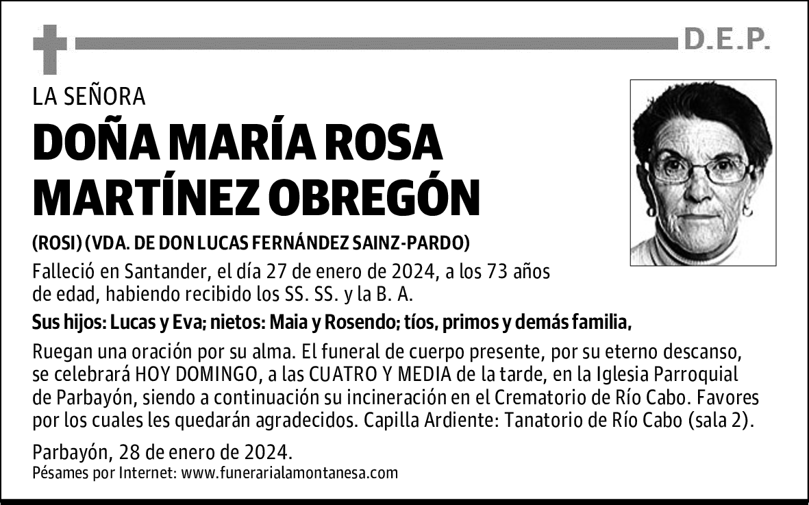 DOÑA MARÍA ROSA MARTÍNEZ OBREGÓN