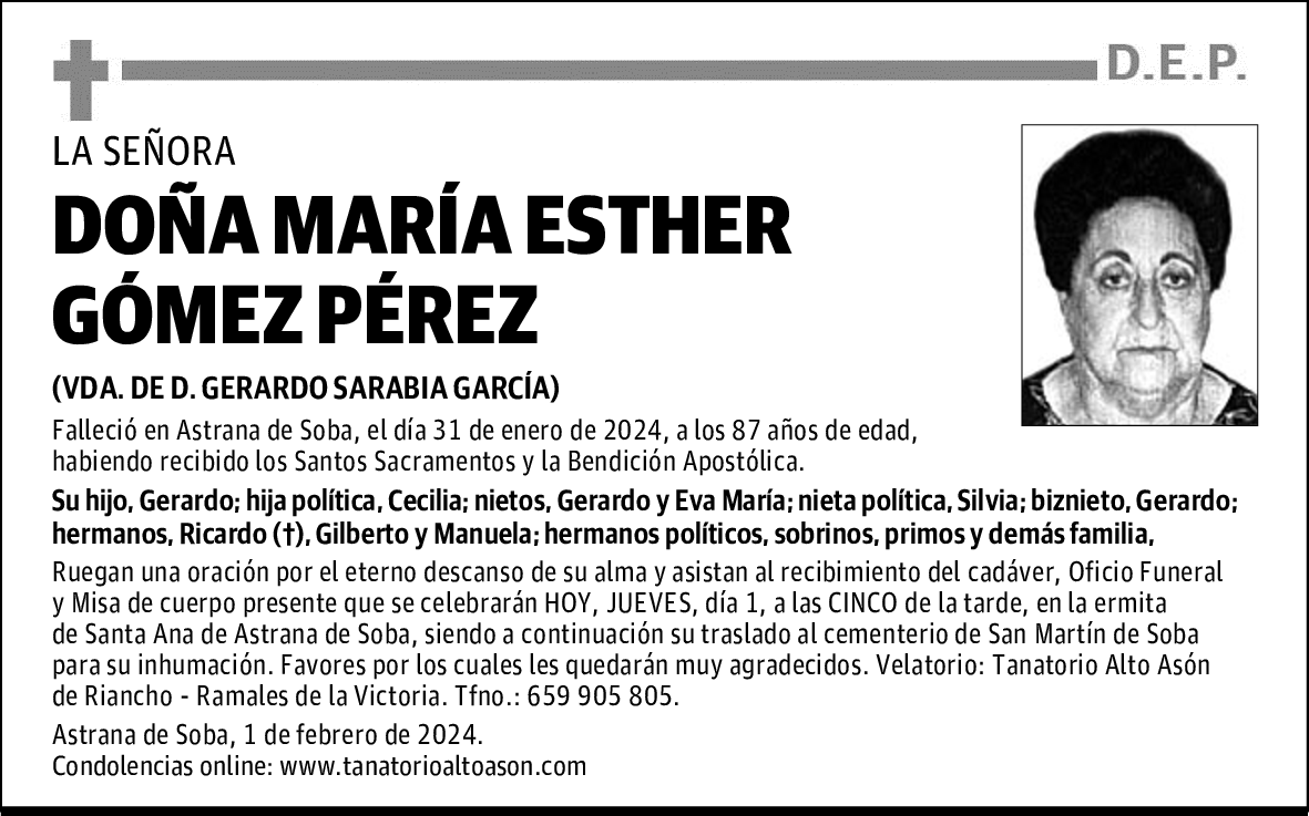 DOÑA MARÍA ESTHER GÓMEZ PÉREZ