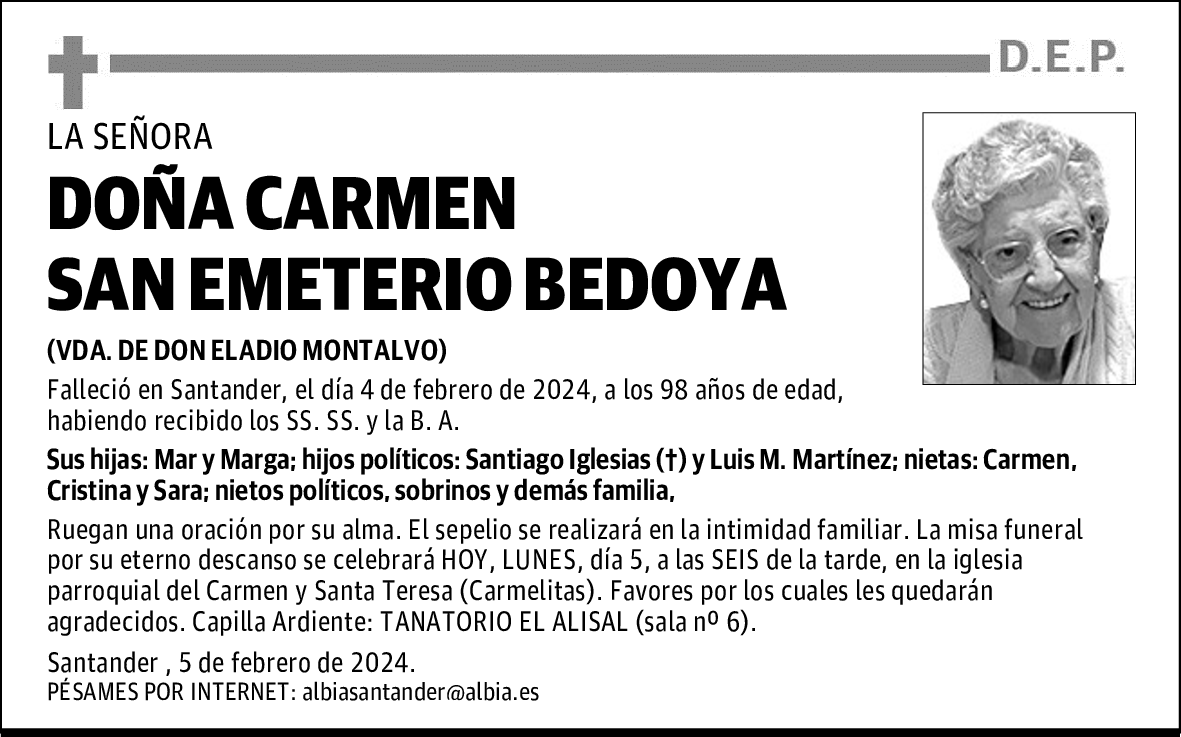 DOÑA CARMEN SAN EMETERIO BEDOYA