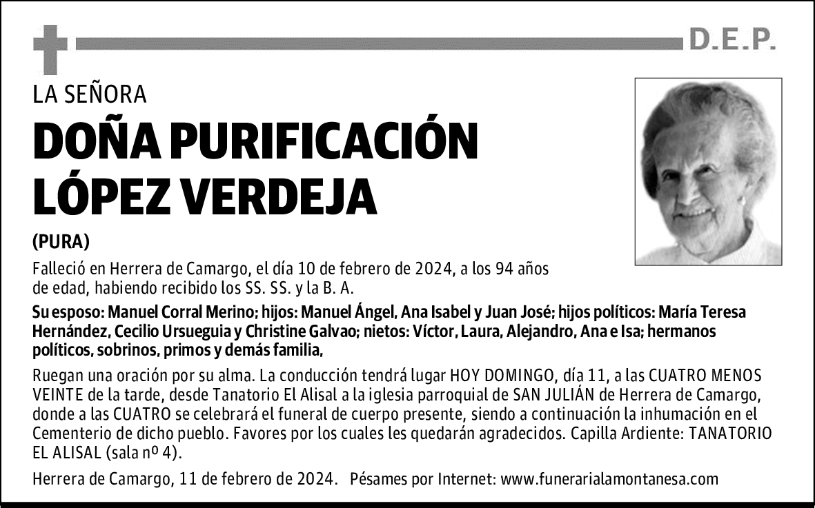 DOÑA PURIFICACIÓN LÓPEZ VERDEJA
